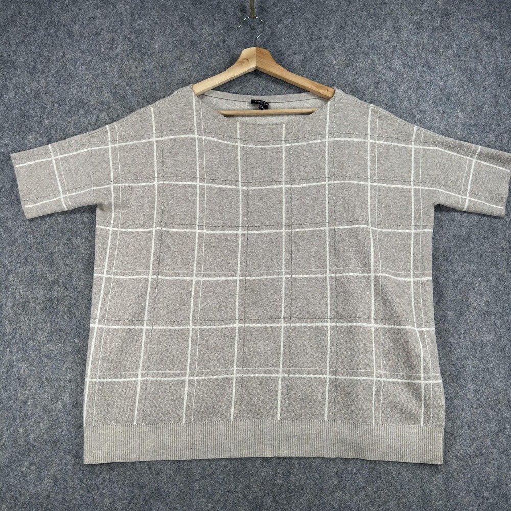 Lafayette 148 New York Sweater Womens XS/S Beige Check‎ Wool Boat Neck Oversized